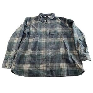 Woolrich Womens XL Plaid Corduroy Button Up Shirt Long Sleeve Cotton Green Blue